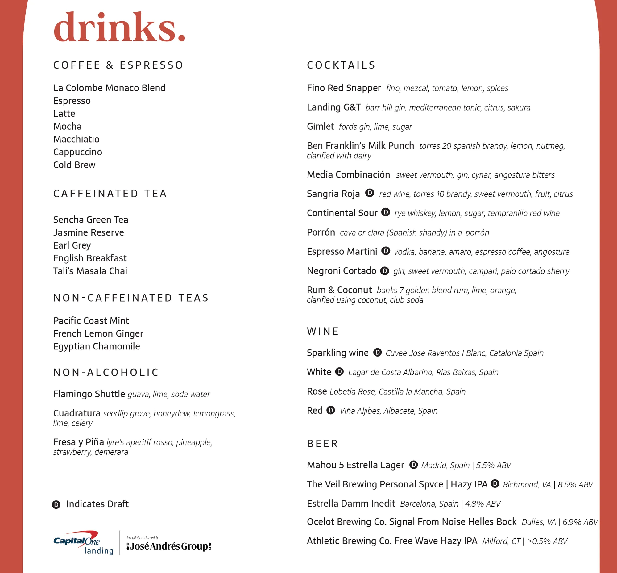 캐피탈 원 랜딩 워싱턴 D.C. 메뉴, image courtesy of Capital One
