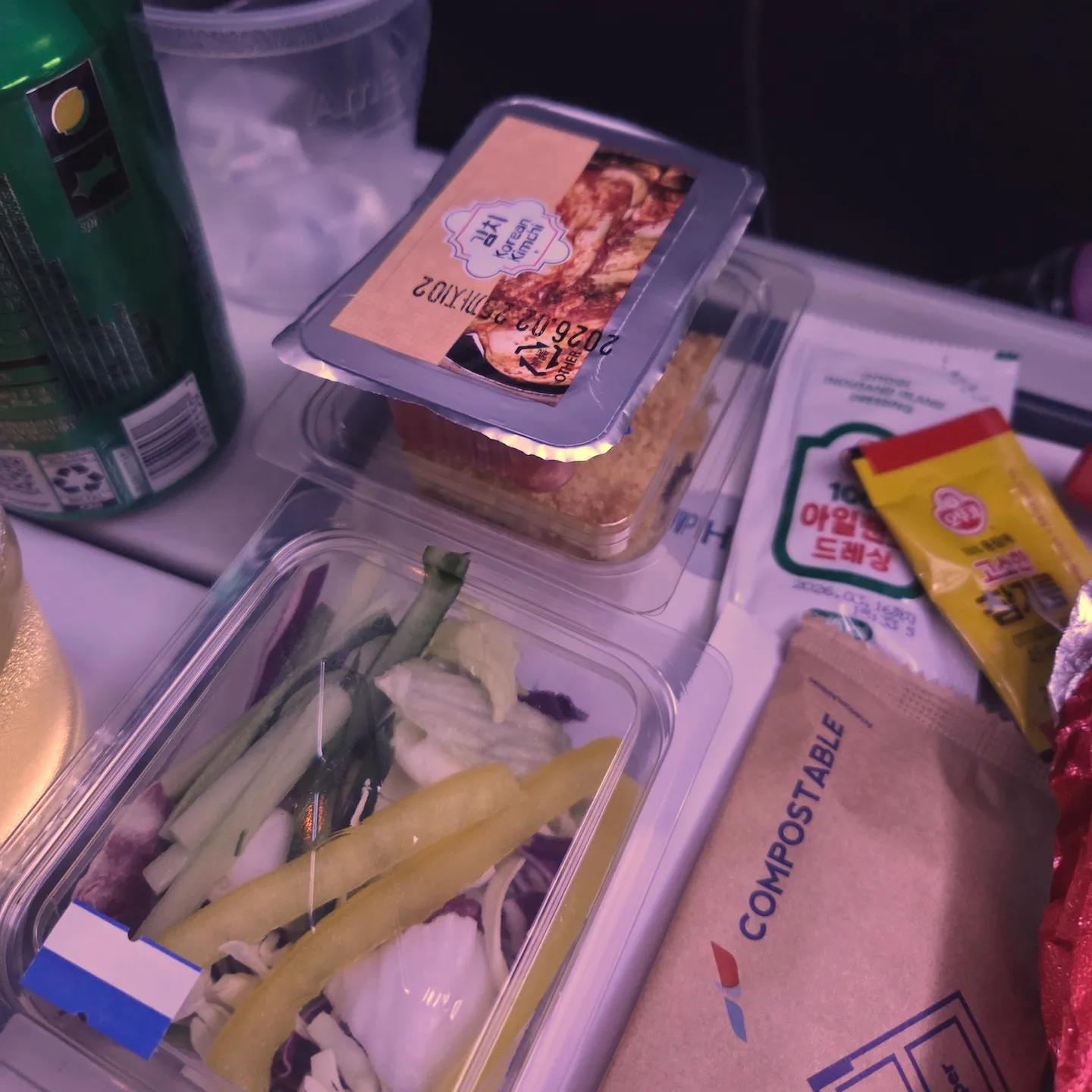 First Main Meal Tray featuring Korean Bibimbap on American Airlines Flight AA280