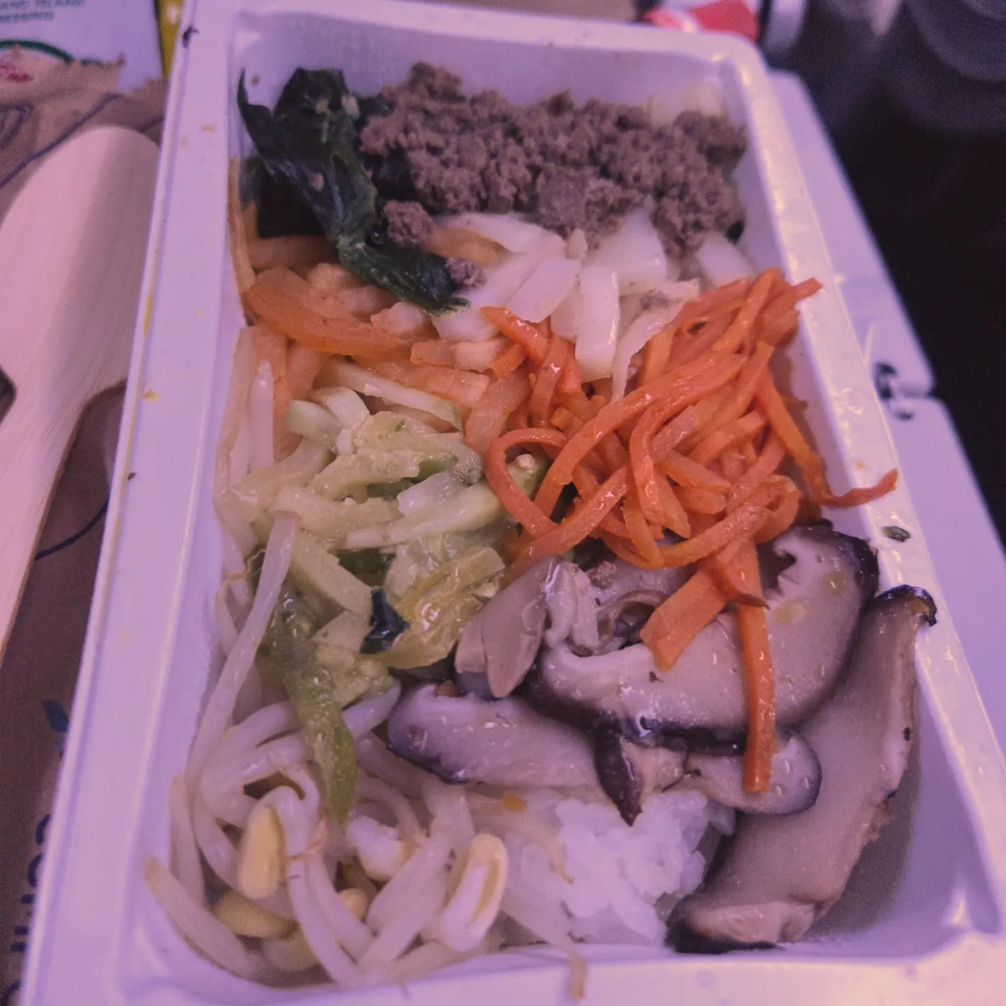 First Main Meal Tray featuring Korean Bibimbap on American Airlines Flight AA280