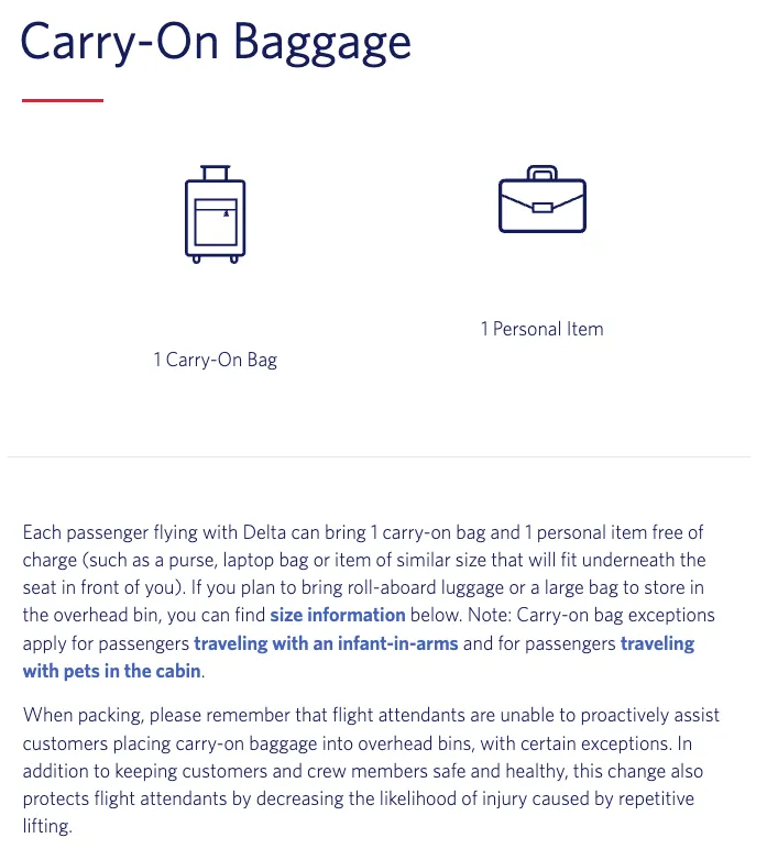 Delta Air Lines domestic baggage policy guidelines (c) delta.com