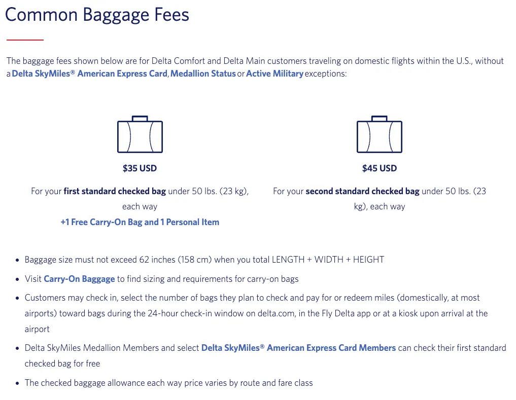 Delta Air Lines domestic baggage policy guidelines (c) delta.com