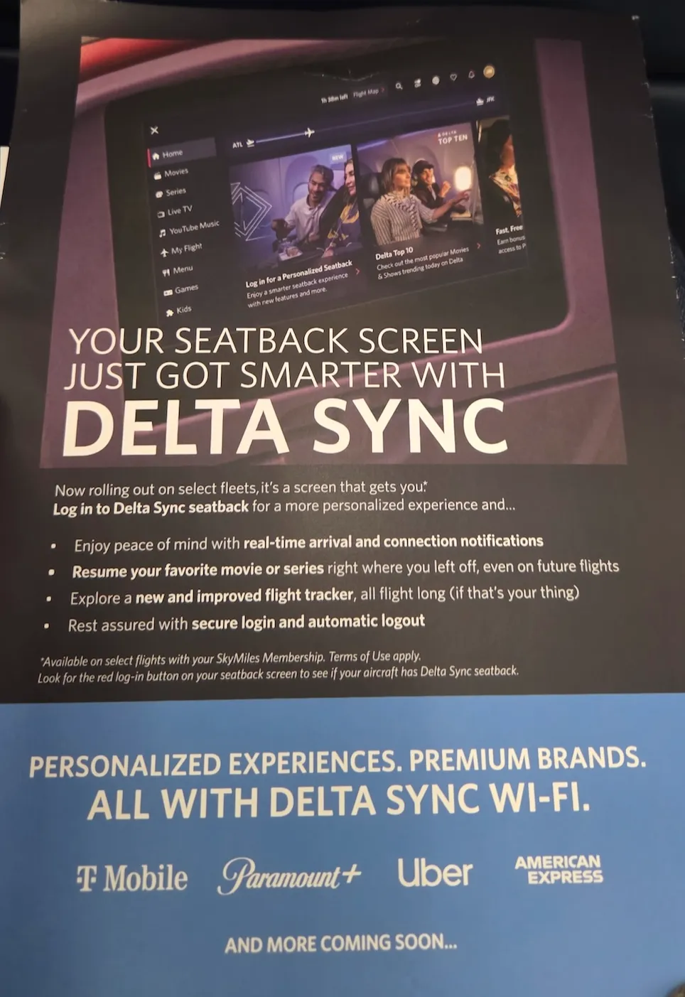 Safety cards and menus stored on Delta Air Lines A220-100