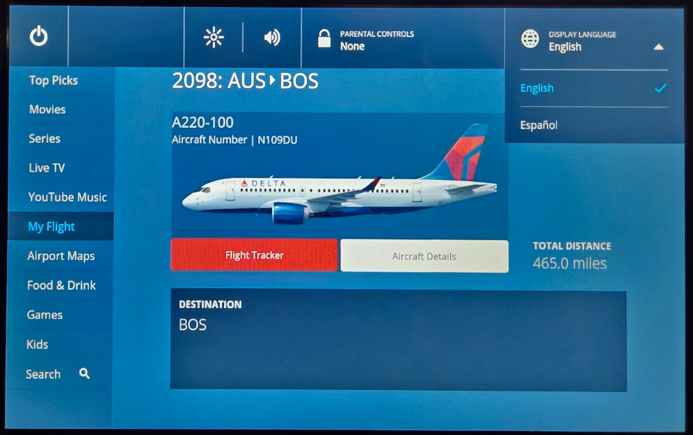 Delta Air Lines A220-100 in-flight entertainment system