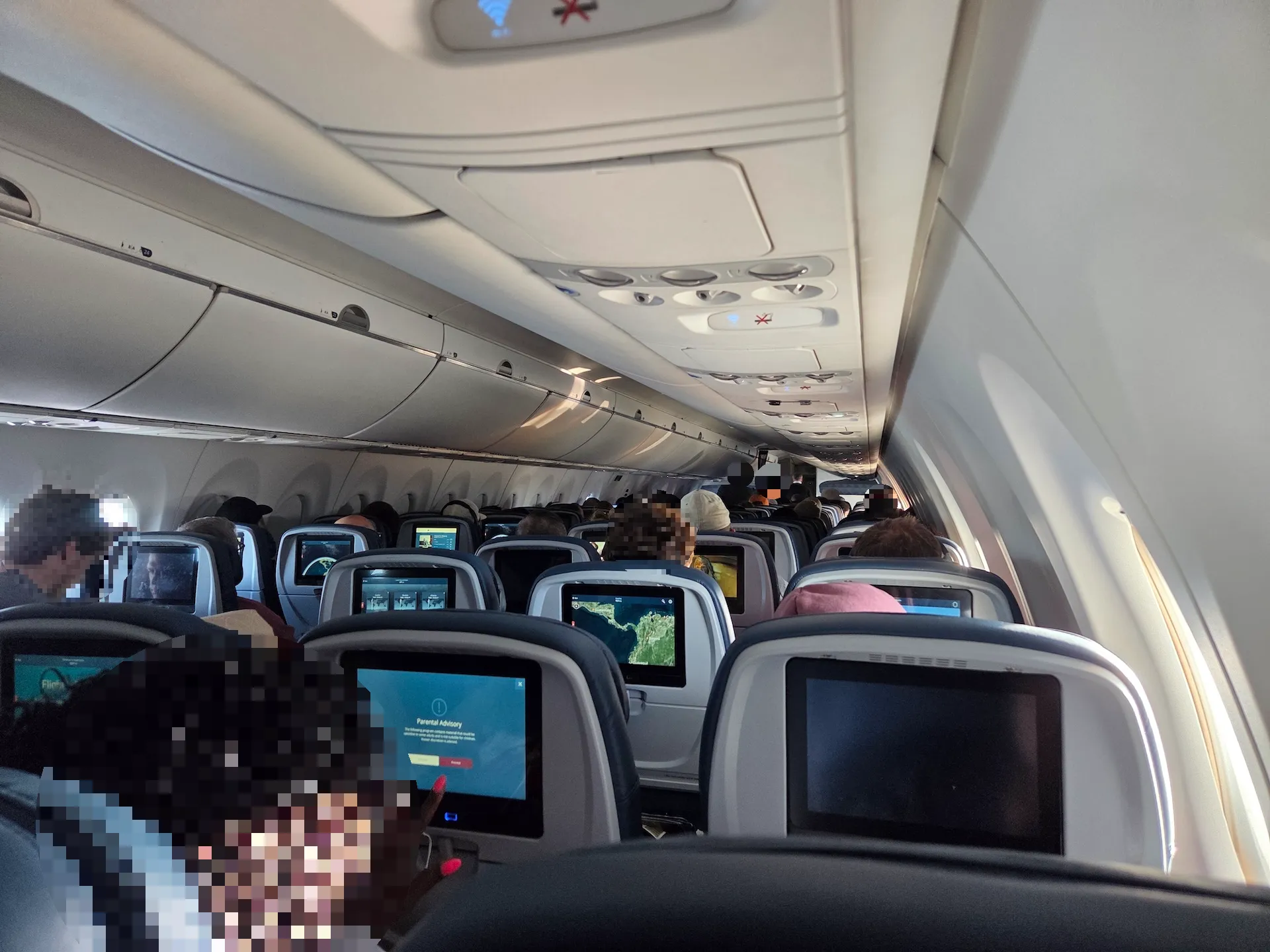 DL2098 flying over Tesla Gigafactory Texas and cabin view during cruise