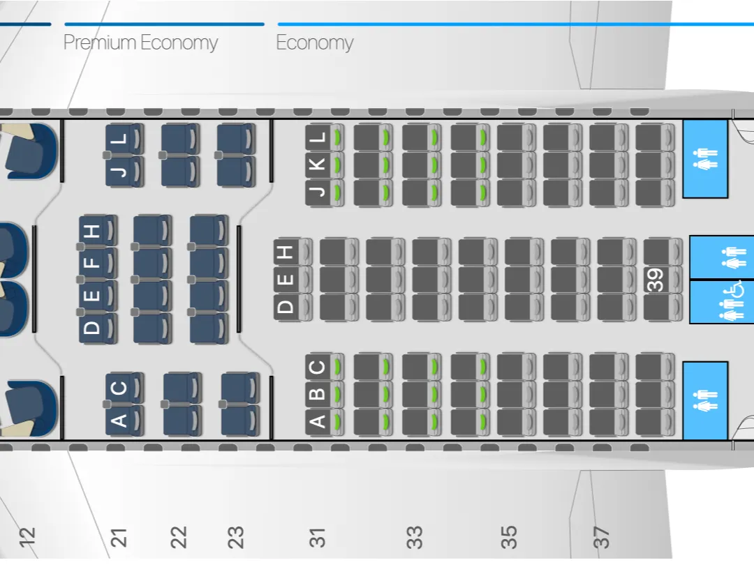 핀에어 A350-900 프리미엄 이코노미, 이코노미 클래스 좌석 배치도, image courtesy of aeroLOPA