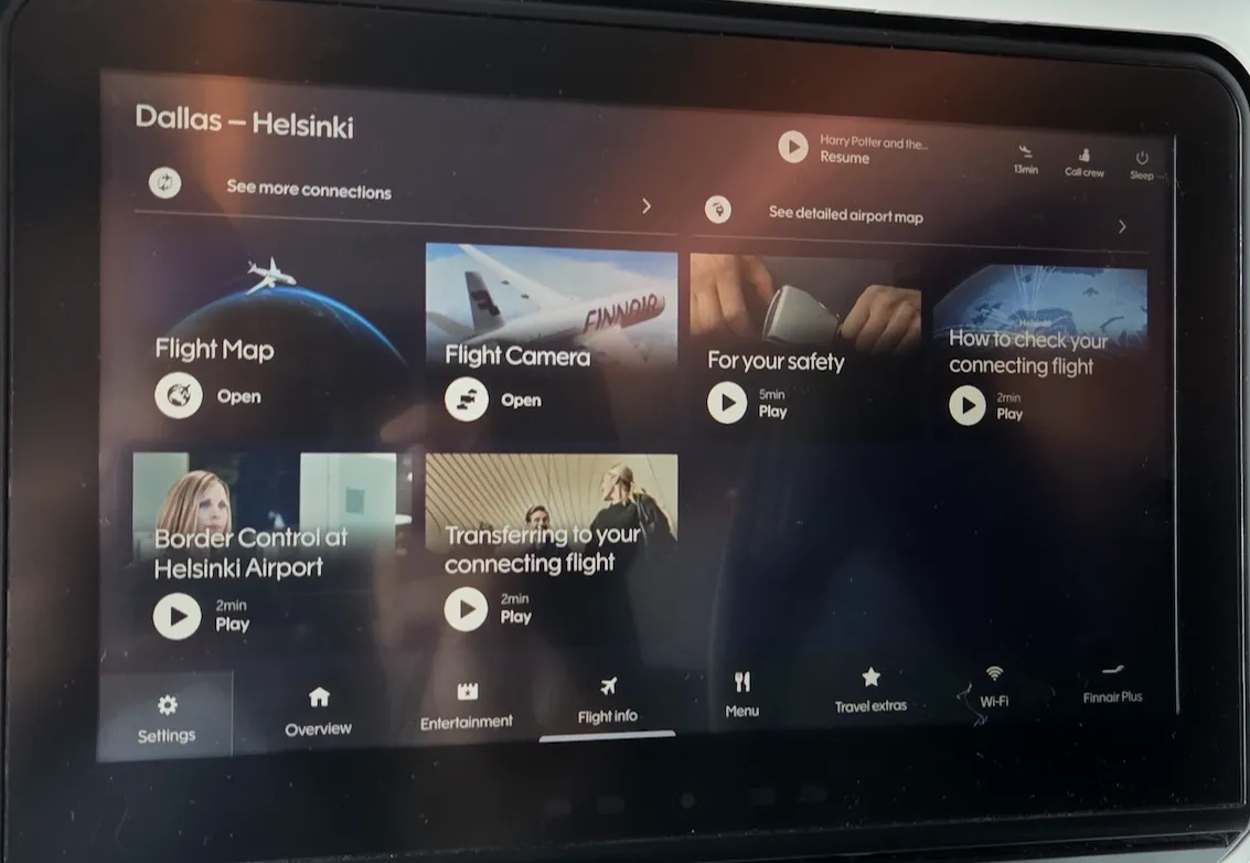 핀에어 A350-900 이코노미 환승 안내 메뉴 1