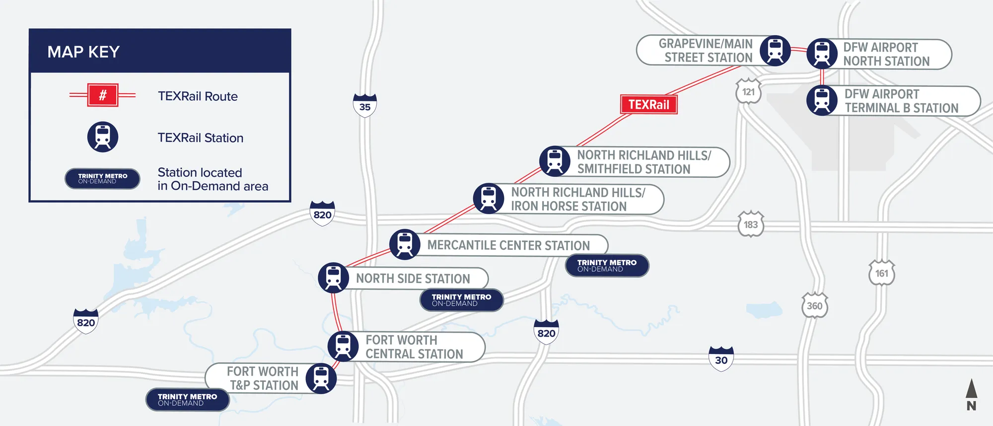 텍스 레일 루트 맵, image courtesy of Trinity Metro