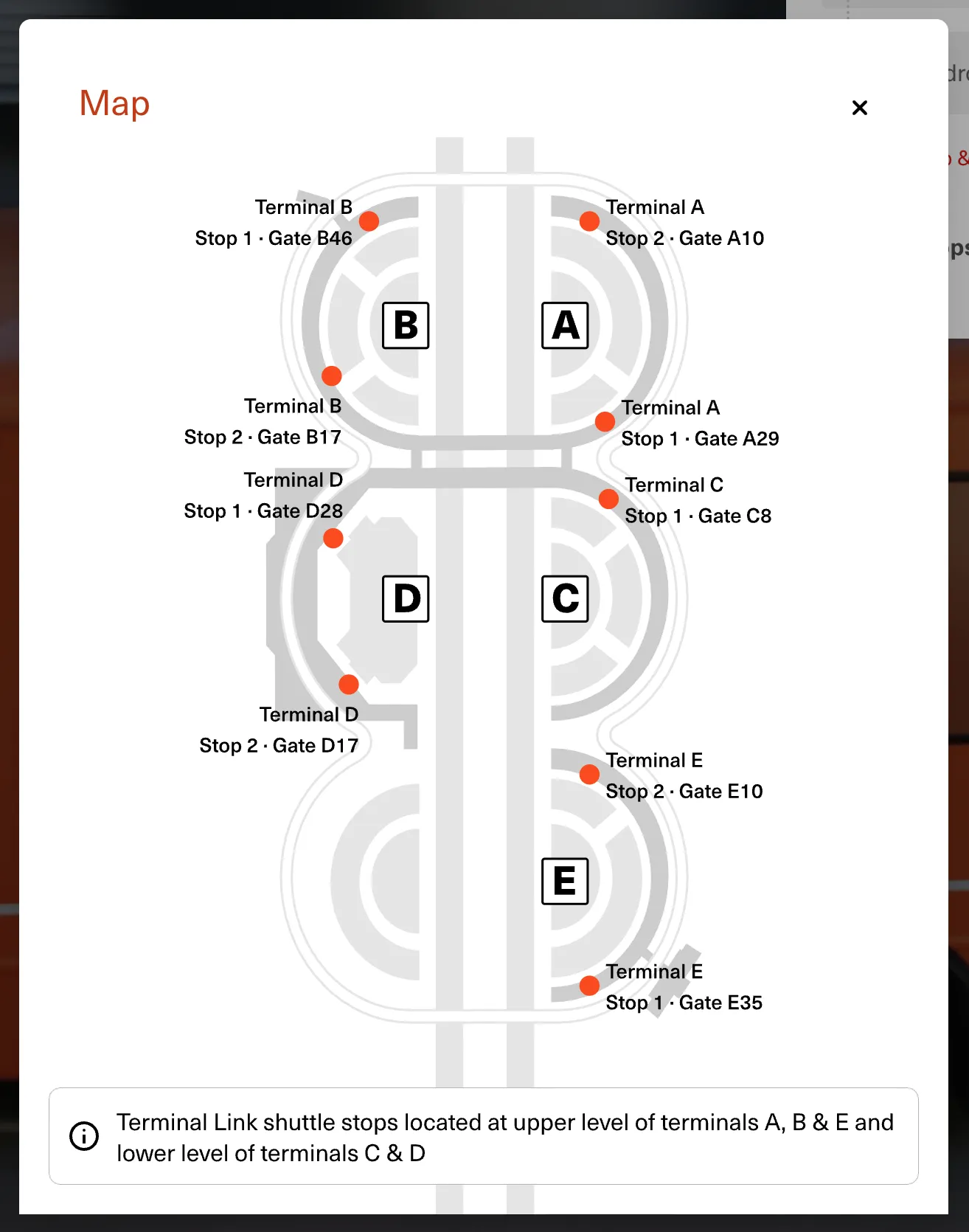 Terminal Link (터미널 링크) 셔틀 정류장 지도, image courtesy of dfwairport.com