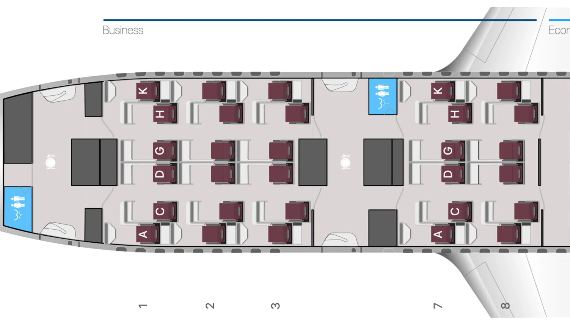 일본항공 B787-8 Apes Suite 버전 비즈니스클래스 좌석 배치도, image courtesy of aeroLOPA