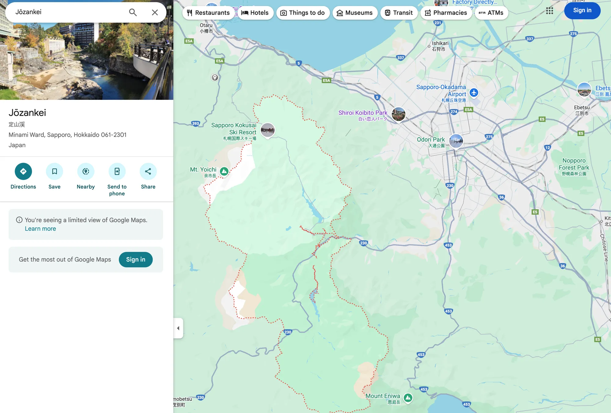 Location of Jozankei Village (c) google.com/maps