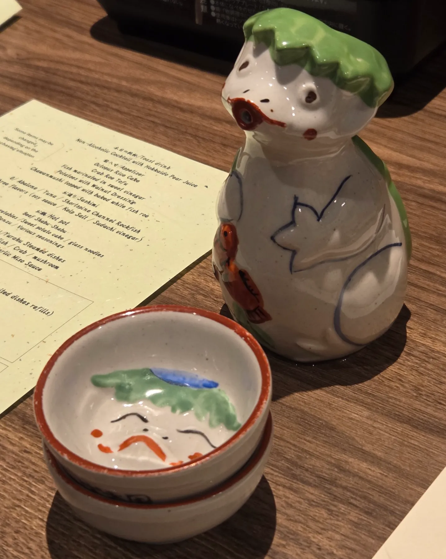 Jozankei Yuraku Soan Dinner Sake Cups and Menu