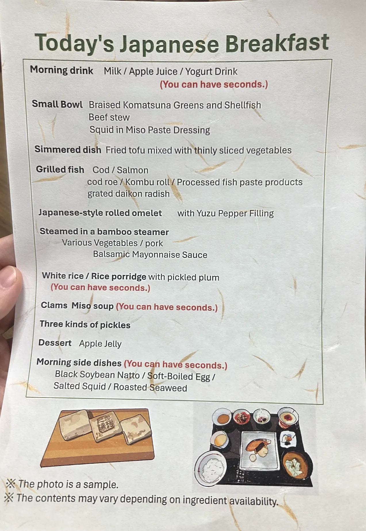 Jozankei Yuraku Soan Breakfast Menu and Setup