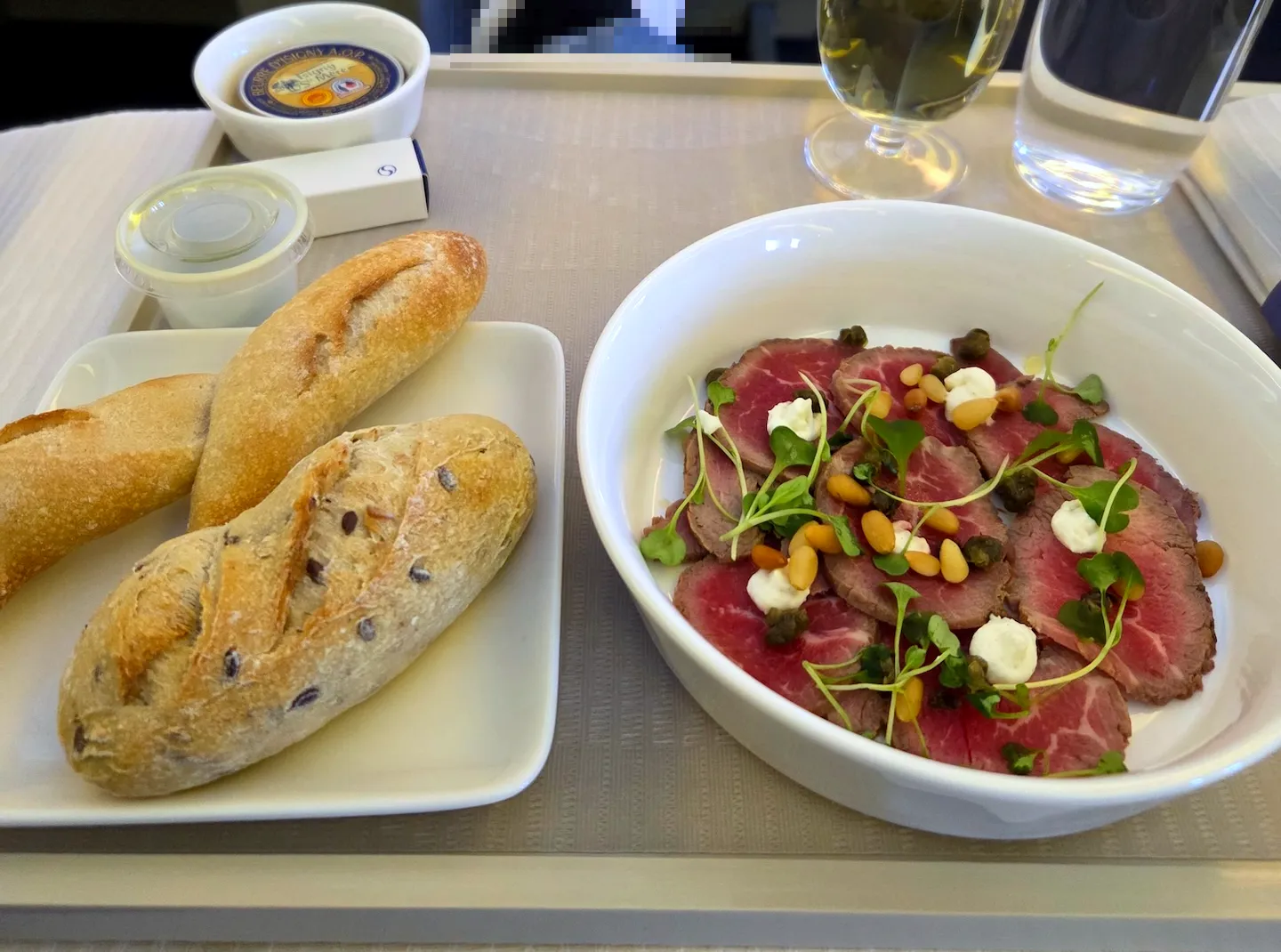 Korean Air KE38 First Meal Food & Beverage Menu and Disposable Towel