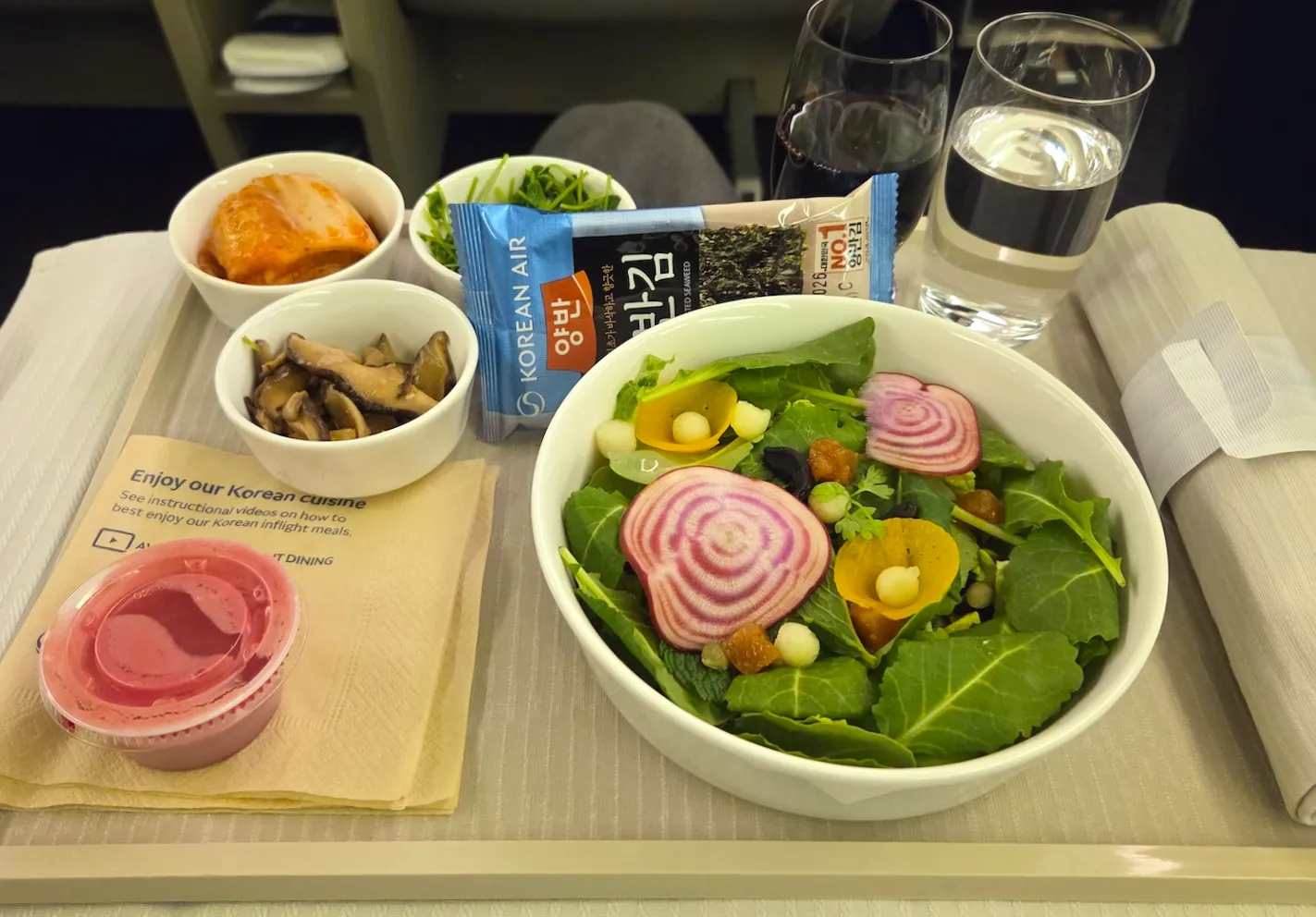Korean Air KE38 Second Meal Food & Beverage Menu and Disposable Towel