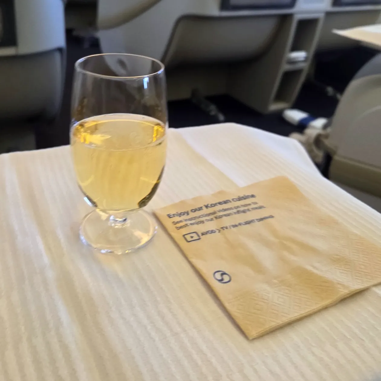 Champagne, Non-Alcoholic Beer, Port Wine, and Coke Zero Enjoyed in Korean Air Prestige Class