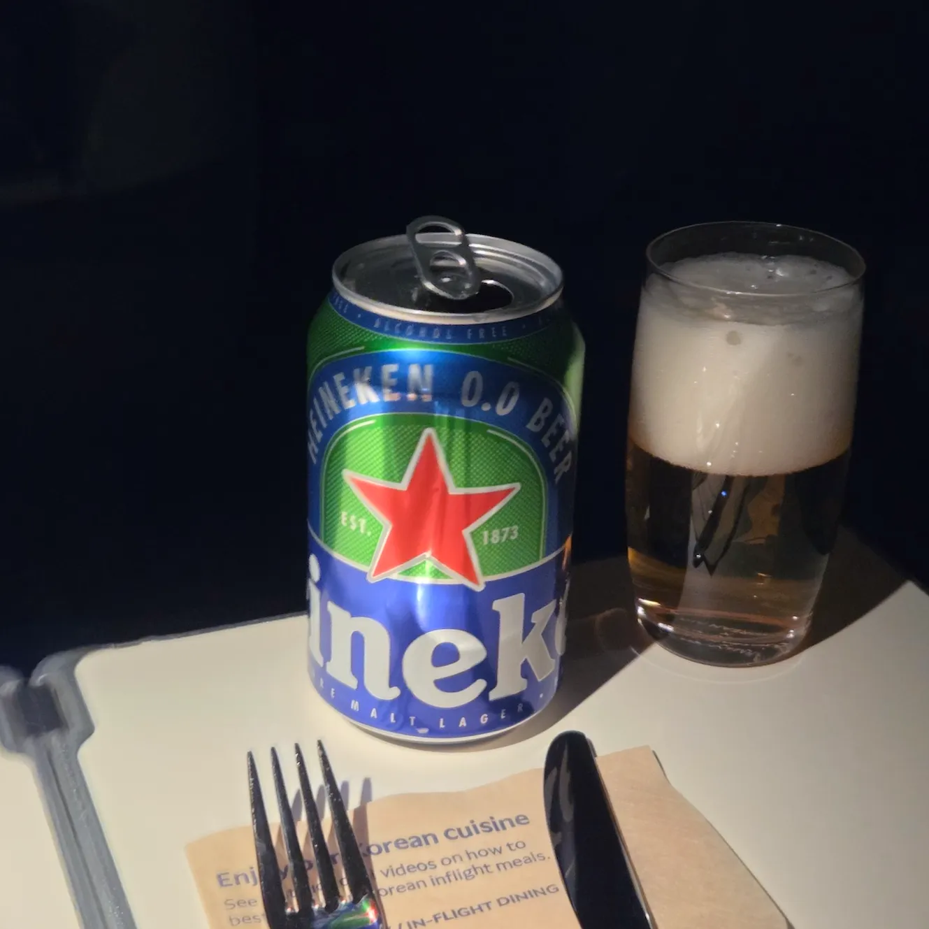 Champagne, Non-Alcoholic Beer, Port Wine, and Coke Zero Enjoyed in Korean Air Prestige Class