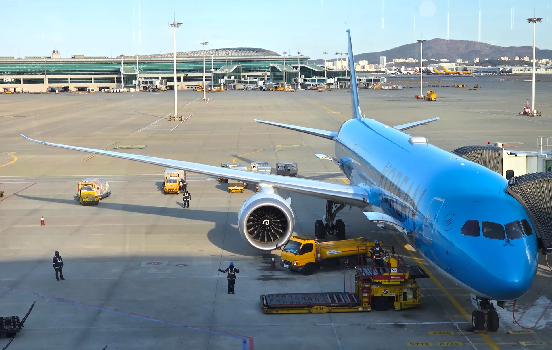 242번 게이트에 주기해있는 오늘 탑승할 대한항공 B787-10