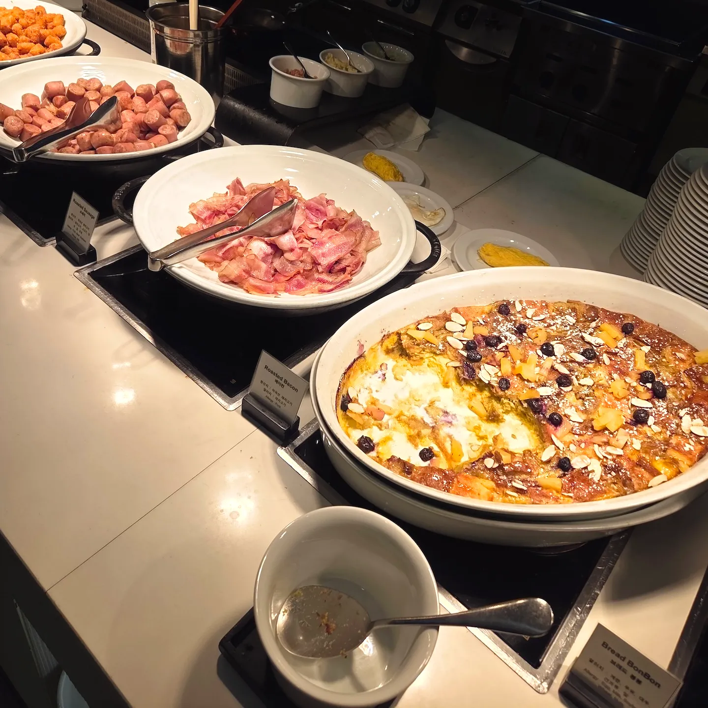 Breakfast buffet food at Shilla Stay Seodaemun