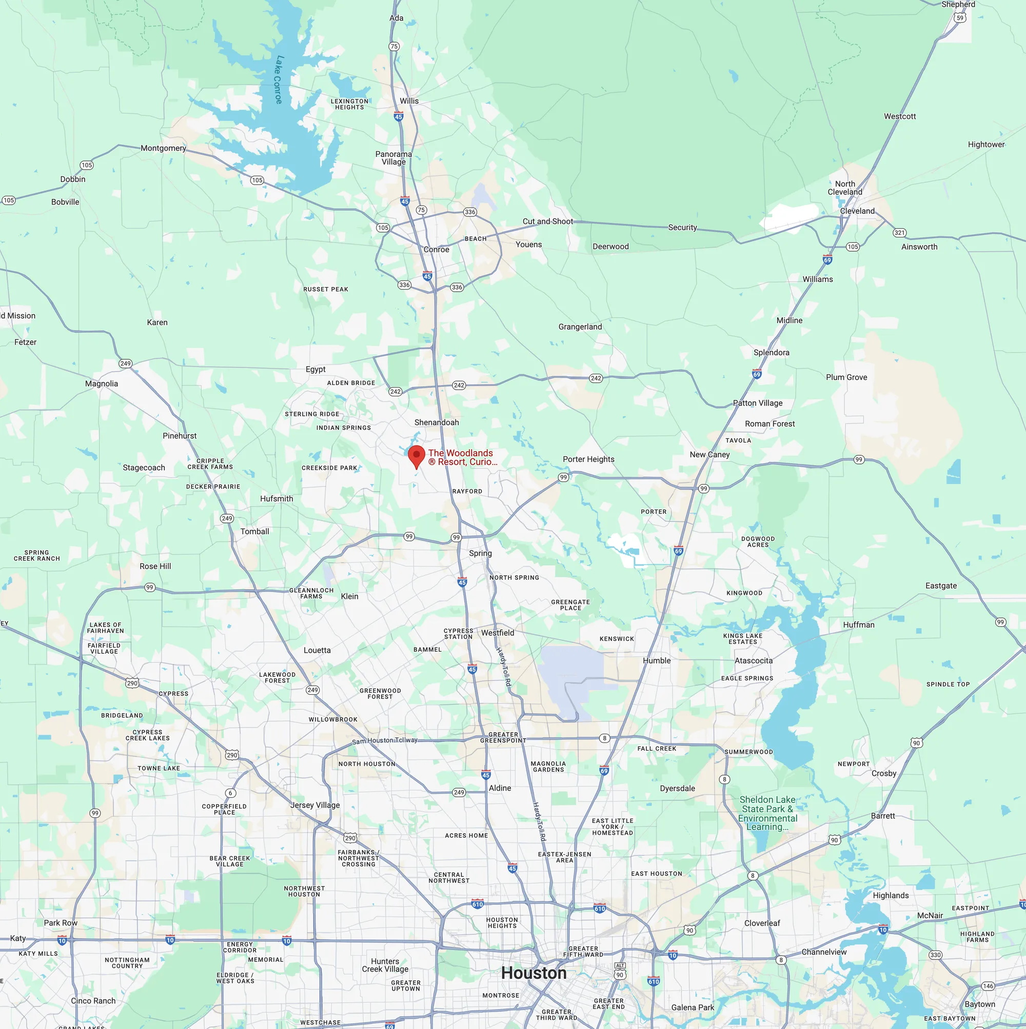 더 우드랜즈 리조트 큐리오 컬렉션 바이 힐튼 위치 (c) courtesy of Google Maps