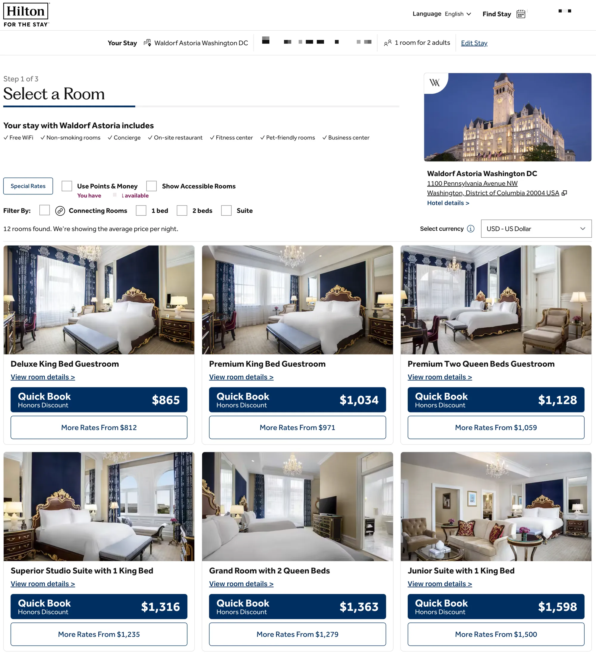 월도프 아스토리아 워싱턴 DC 룸 레이트, image courtesy of Hilton